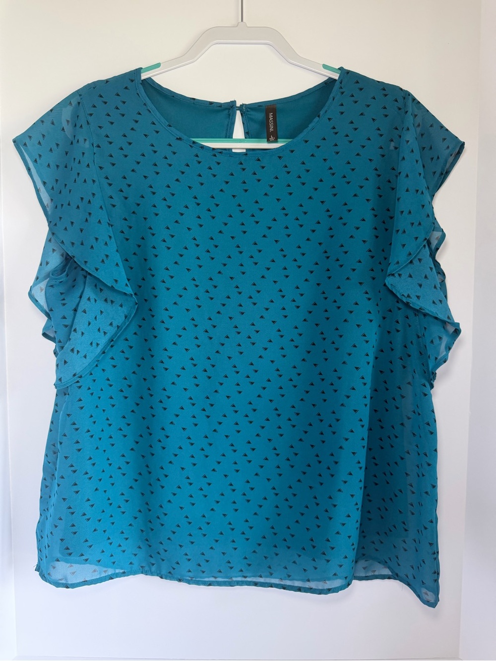 Massini Teal Ruffle Sleeve Blouse